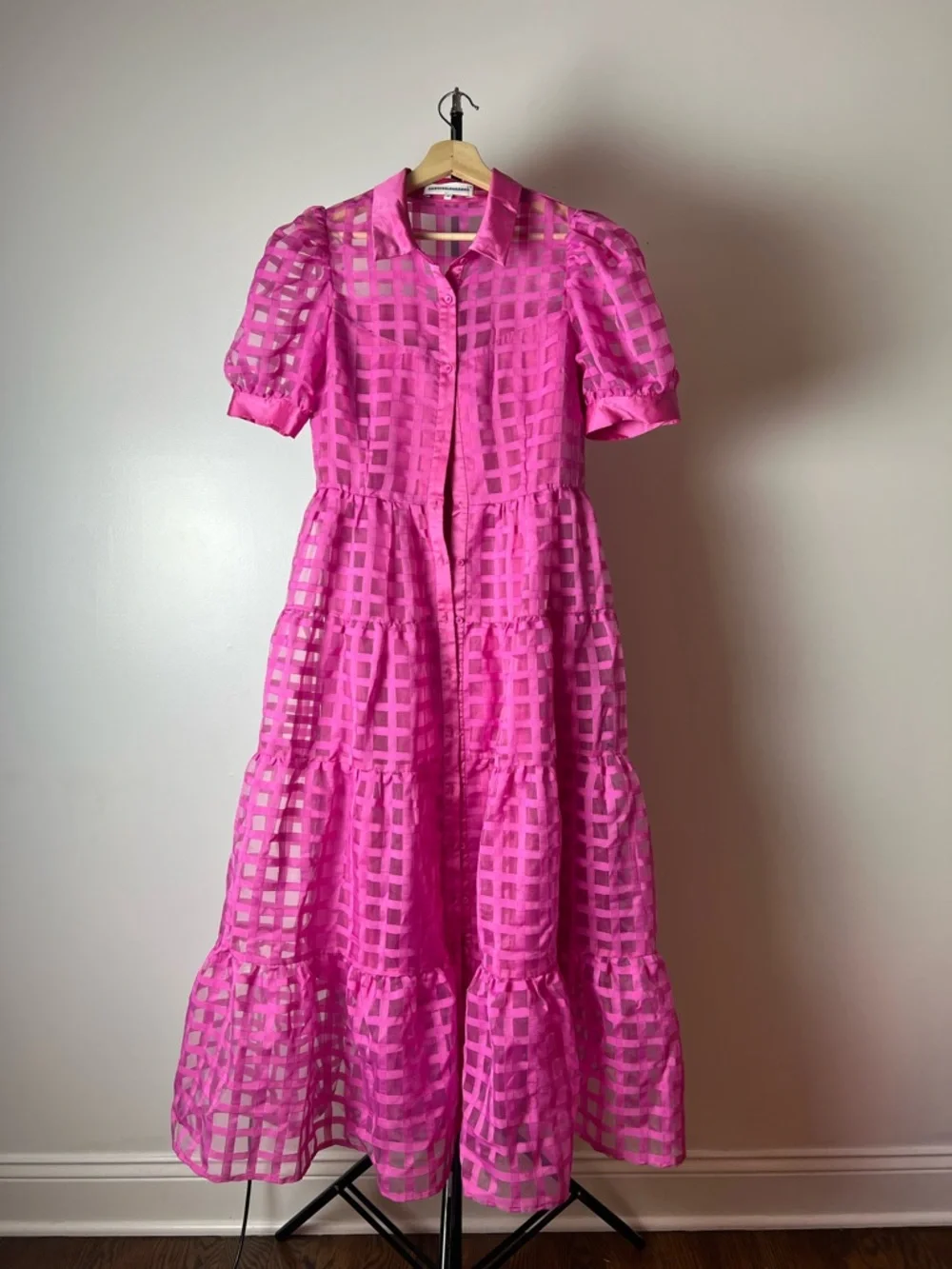 NWOT English Factory Hot Pink Puff-Sleeve Maxi Dress - Picture 4 of 5